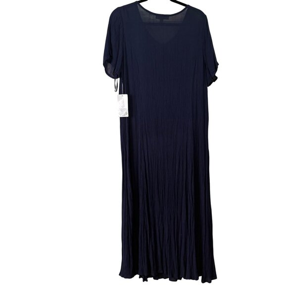 NWT Woman Within Crinkle Cotton Navy Blue Maxi Length Dress Coverup Size 14/16 - Picture 8 of 9